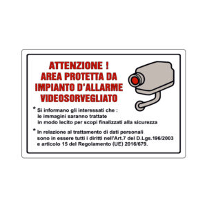 ATTENZIONE AREA PROTETTA DA IMPIANTO DI ALLARME...300x200 mm